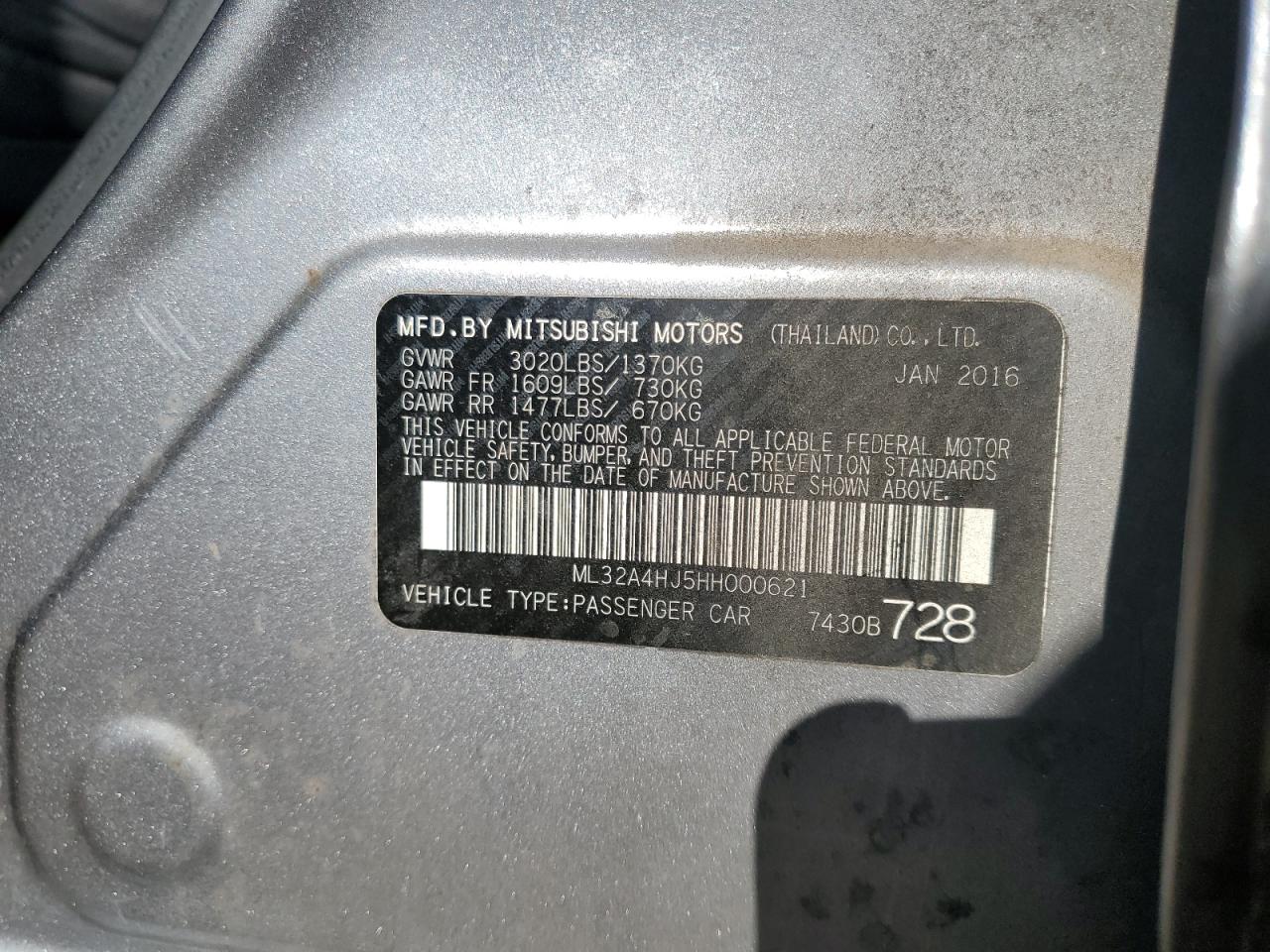 2017 Mitsubishi Mirage Se VIN: ML32A4HJ5HH000621 Lot: 61382915