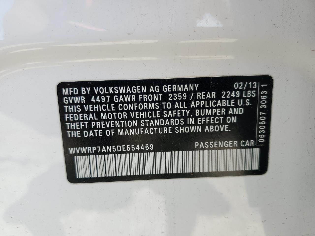 2013 Volkswagen Cc Luxury VIN: WVWRP7AN5DE554469 Lot: 59122705