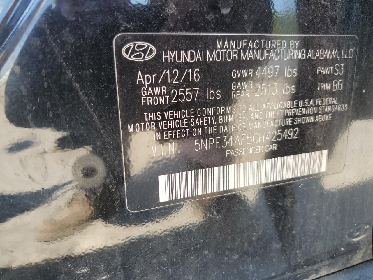 2016 Hyundai Sonata Sport VIN: 5NPE34AF5GH425492 Lot: 91970765