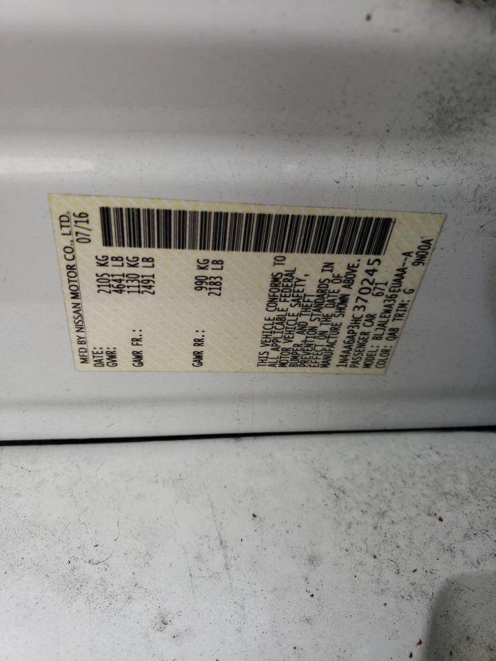 2017 Nissan Maxima 3.5S VIN: 1N4AA6AP3HC370245 Lot: 58859815