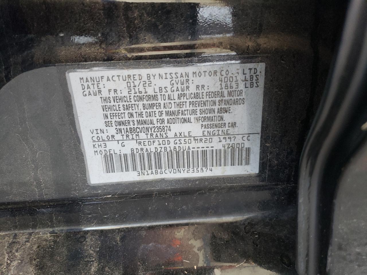 2022 Nissan Sentra Sv VIN: 3N1AB8CV0NY235874 Lot: 61686365