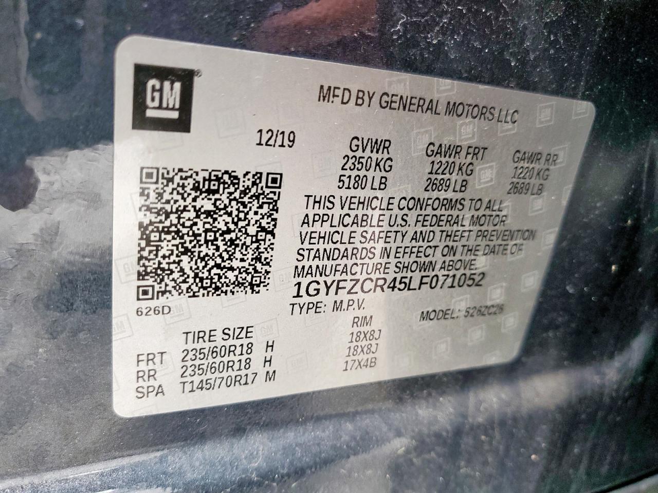 2020 Cadillac Xt4 Premium Luxury VIN: 1GYFZCR45LF071052 Lot: 61854905