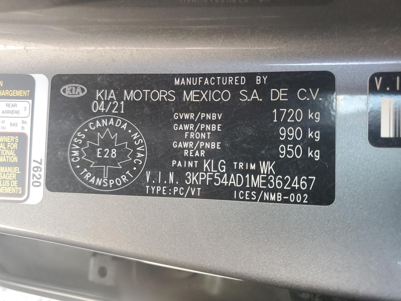 2021 Kia Forte Ex VIN: 3KPF54AD1ME362467 Lot: 62911635