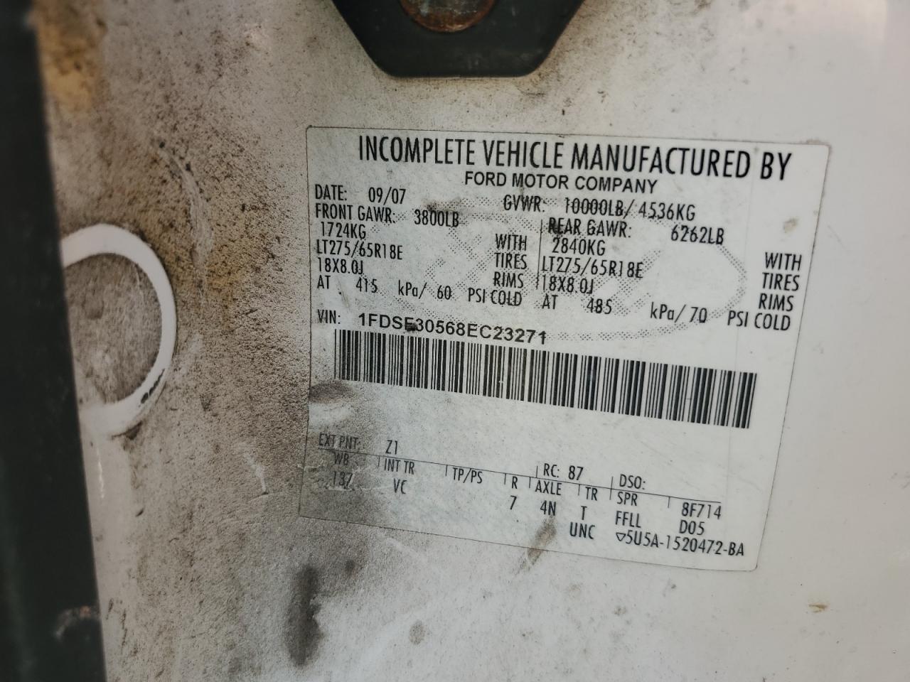 2008 Ford F350 Srw Super Duty VIN: 1FDSF30568EC23271 Lot: 62321485