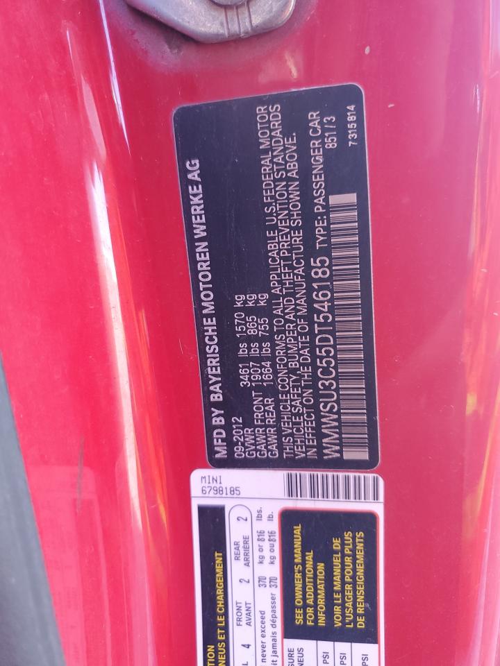 2013 Mini Cooper VIN: WMWSU3C55DT546185 Lot: 62603645