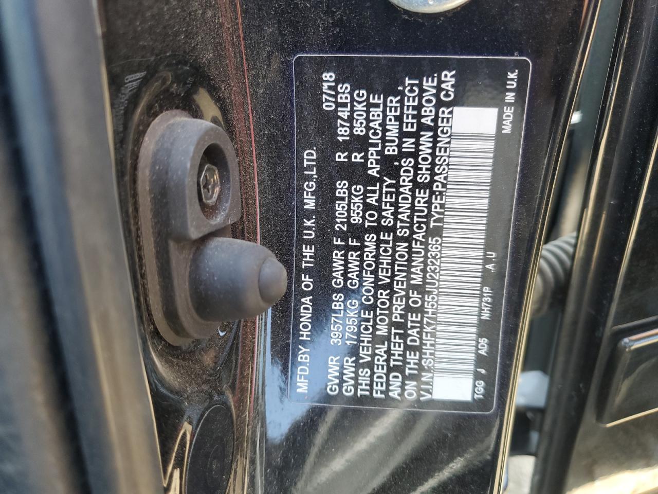 2018 Honda Civic Ex VIN: SHHFK7H55JU232365 Lot: 60073525
