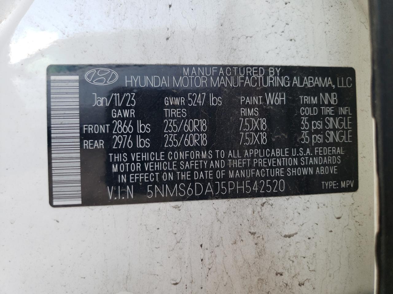 2023 Hyundai Santa Fe Xrt VIN: 5NMS6DAJ5PH542520 Lot: 62056915