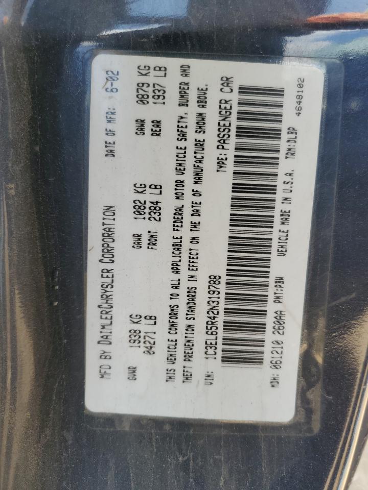 2002 Chrysler Sebring Limited VIN: 1C3EL65R42N319788 Lot: 62557865