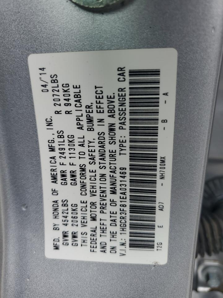 2014 Honda Accord Exl VIN: 1HGCR3F81EA031469 Lot: 61245695