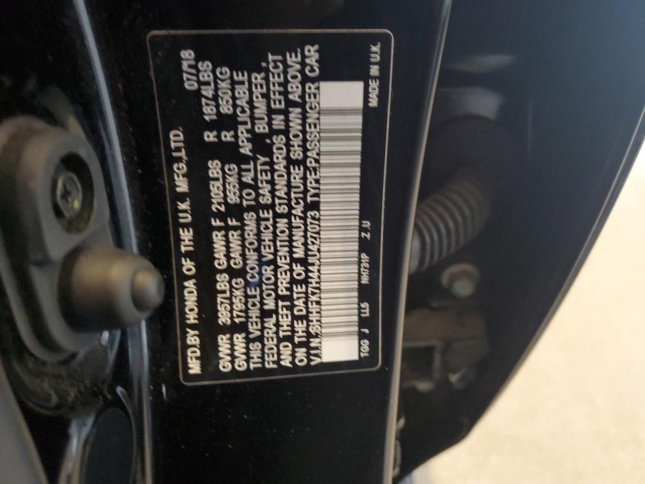 2018 Honda Civic Sport VIN: SHHFK7H44JU427073 Lot: 63036495