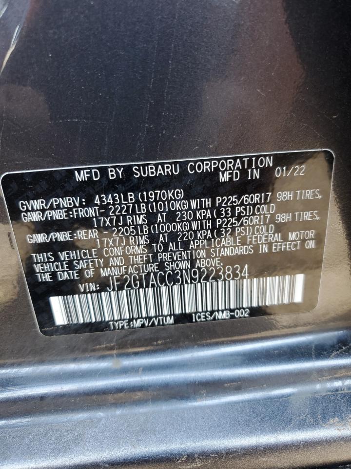 2022 Subaru Crosstrek Premium VIN: JF2GTACC3N9223834 Lot: 62364795