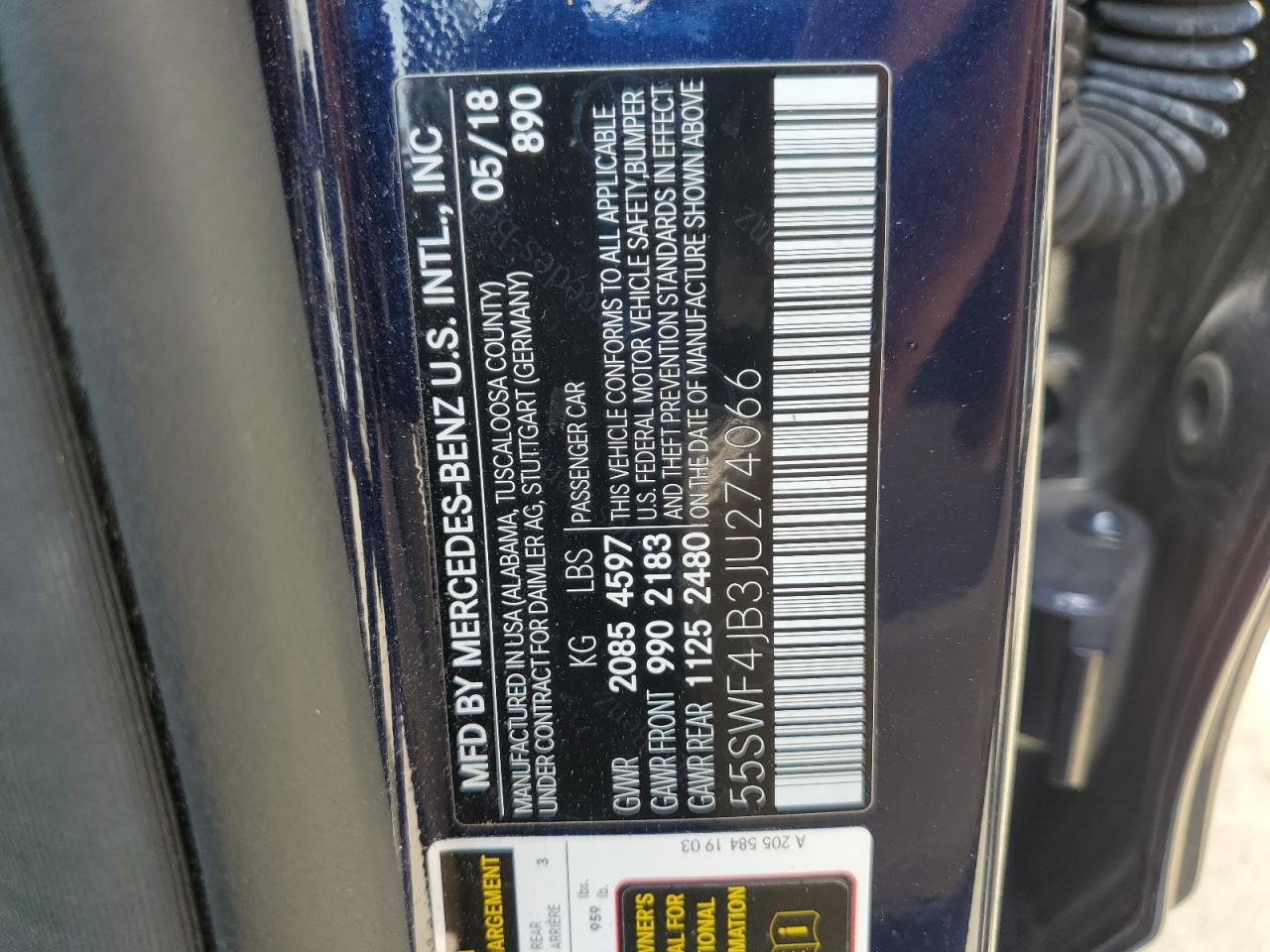 2018 Mercedes-Benz C 300 VIN: 55SWF4JB3JU274066 Lot: 60599345