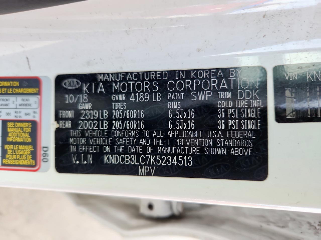 2019 Kia Niro Fe VIN: KNDCB3LC7K5234513 Lot: 61852245
