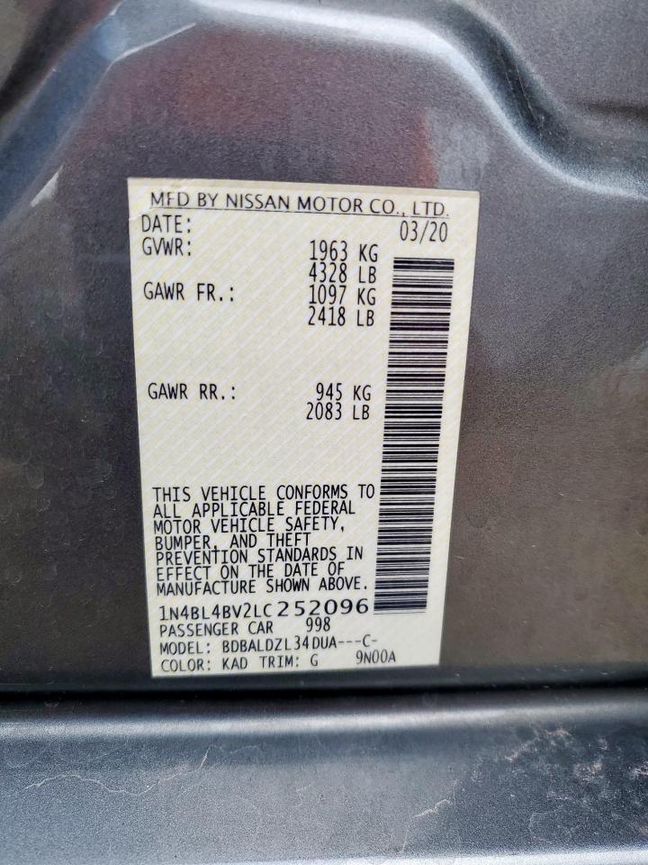 2020 Nissan Altima S VIN: 1N4BL4BV2LC252096 Lot: 62083675