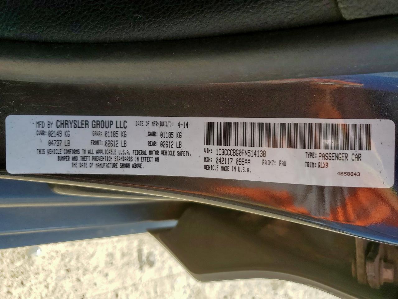 2015 Chrysler 200 S VIN: 1C3CCCBG0FN514138 Lot: 62605265