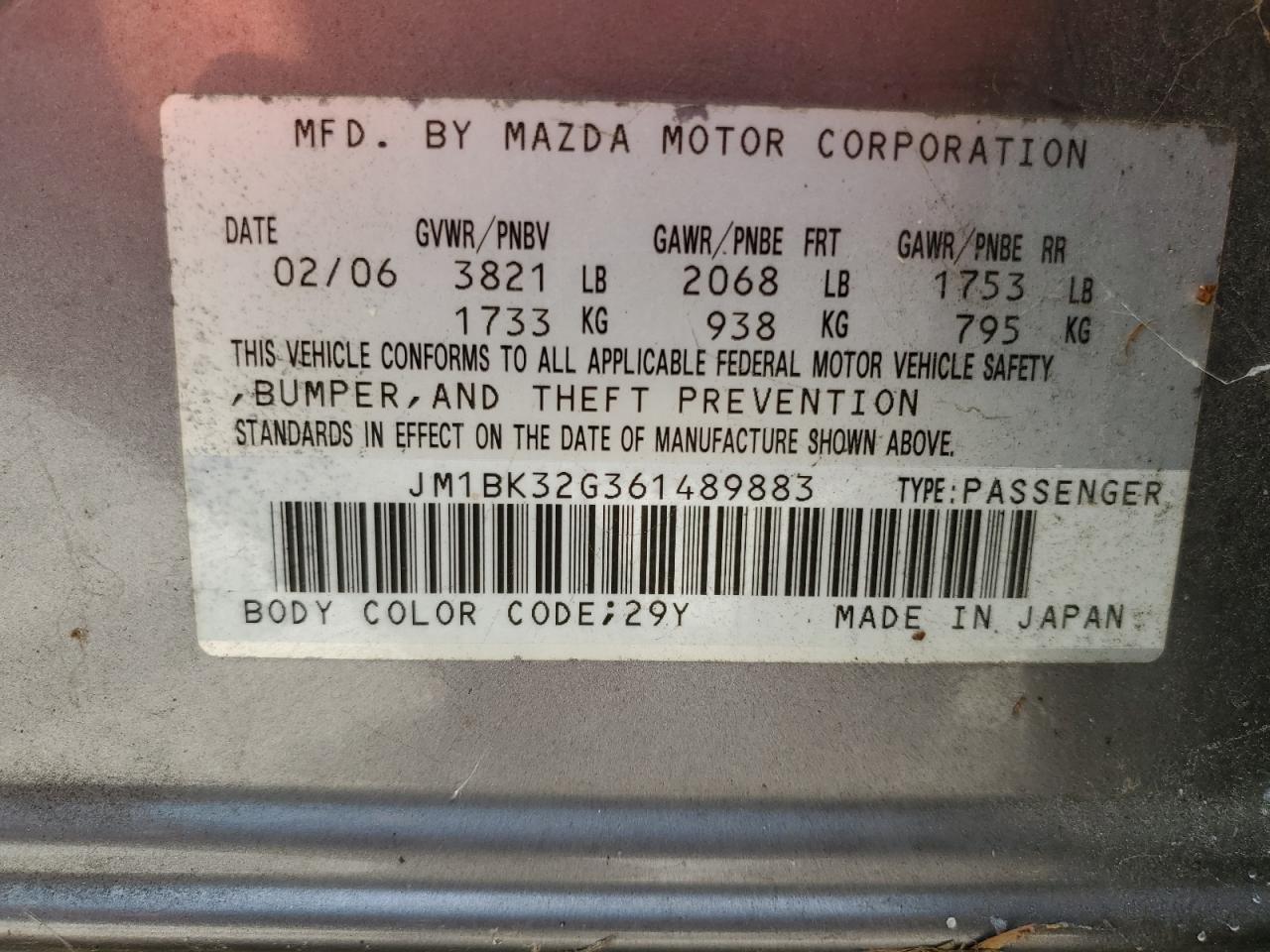 2006 Mazda 3 I VIN: JM1BK32G361489883 Lot: 61402745