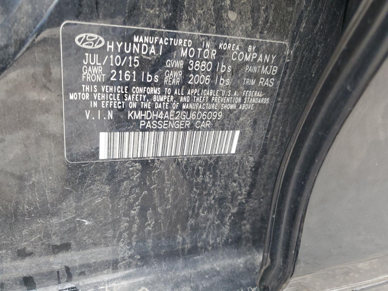 2016 Hyundai Elantra Se VIN: KMHDH4AE2GU606099 Lot: 59512245