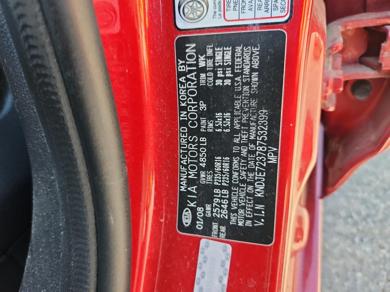 2008 Kia Sportage Ex VIN: KNDJE723787532399 Lot: 61759855
