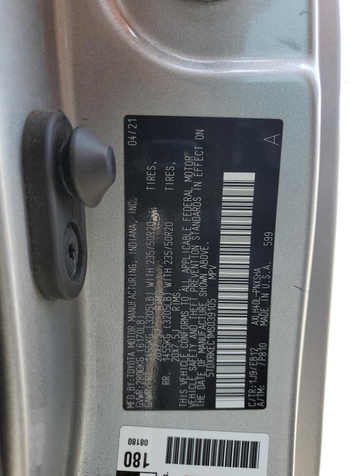 2021 Toyota Sienna Xse VIN: 5TDXRKEC1MS039105 Lot: 61100365
