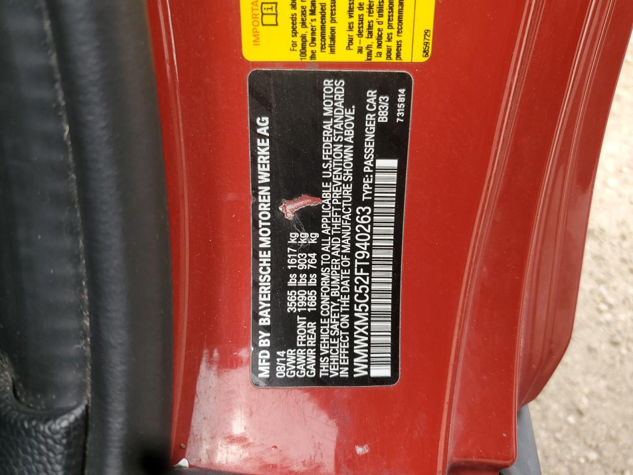 2015 Mini Cooper VIN: WMWXM5C52FT940263 Lot: 60116725