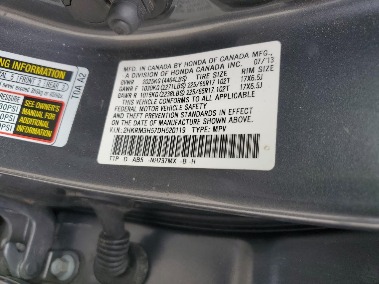 HONDA CRV 2013 VIN 2HKRM3H57DH520119 zdjęcie 14