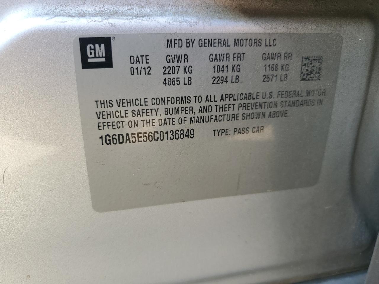 2012 Cadillac Cts VIN: 1G6DA5E56C0136849 Lot: 60219705