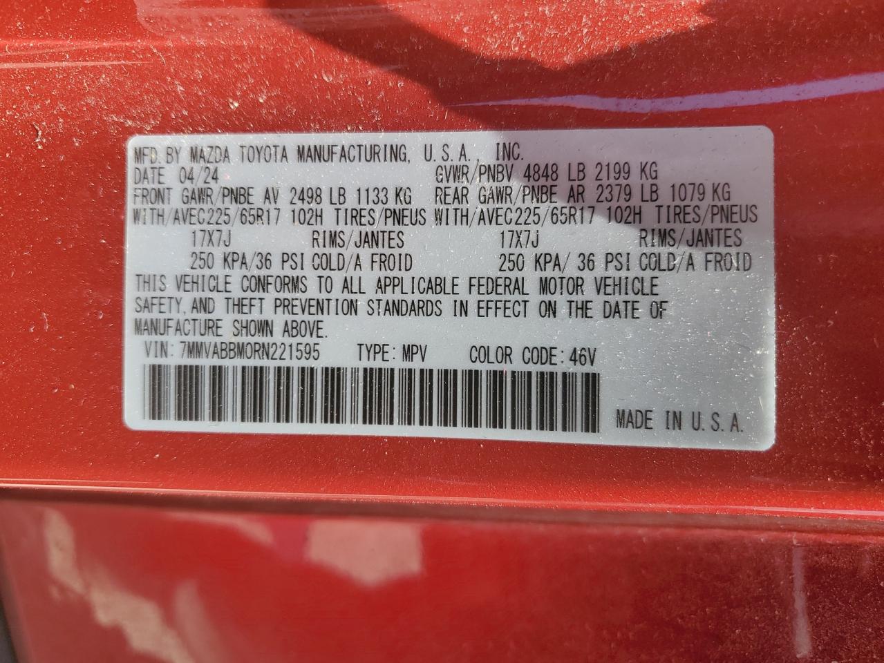 2024 Mazda Cx-50 Preferred VIN: 7MMVABBM0RN221595 Lot: 62259495