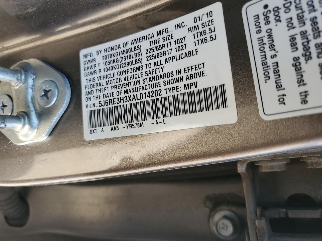 HONDA CRV 2010 VIN 5J6RE3H3XAL014202 zdjęcie 13
