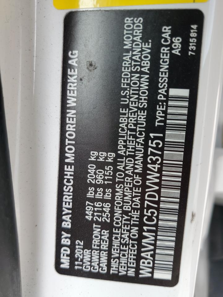 2013 BMW X1 Sdrive28I VIN: WBAVM1C57DVW43751 Lot: 59674835