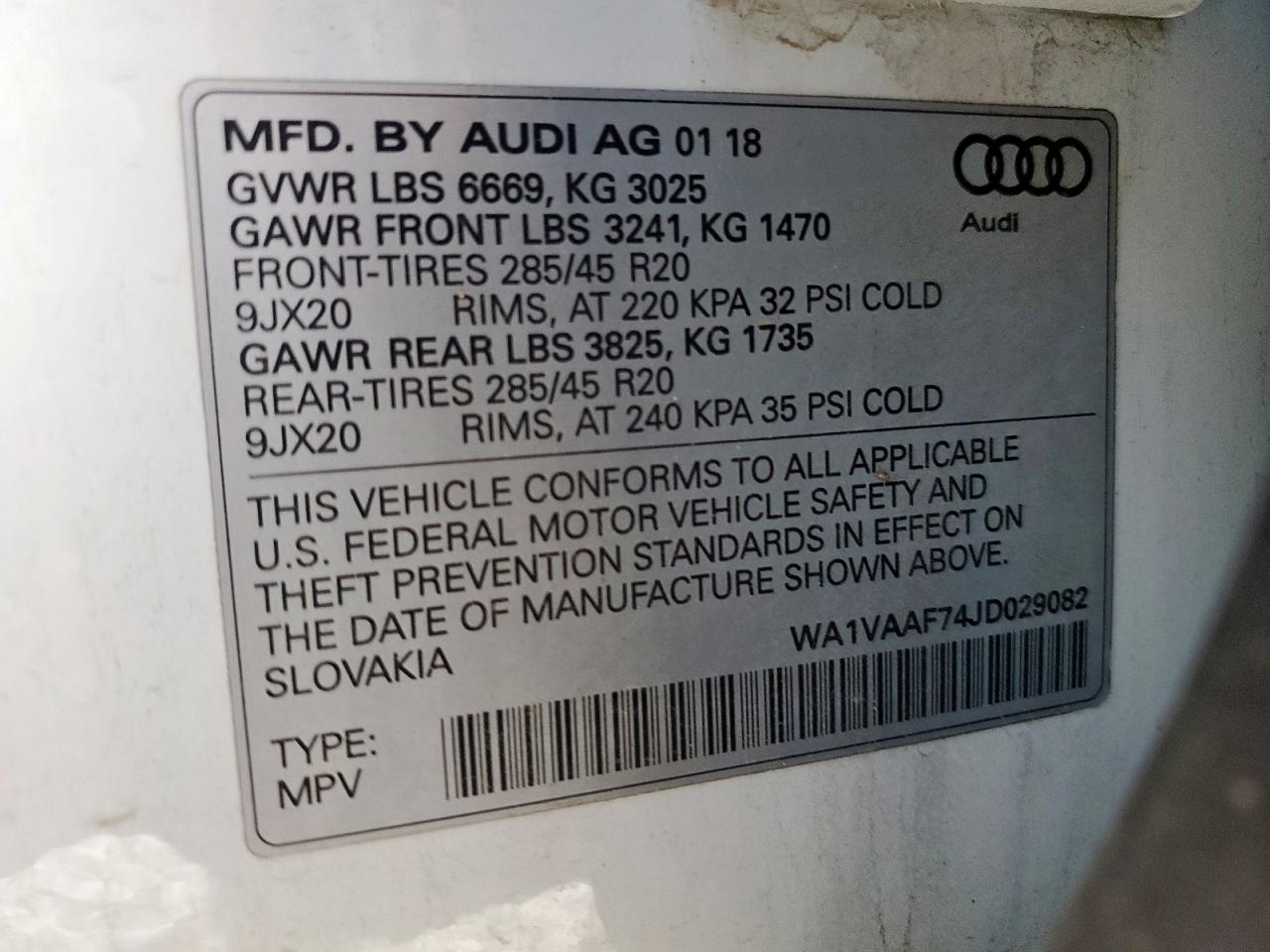 2018 Audi Q7 Prestige VIN: WA1VAAF74JD029082 Lot: 62575405
