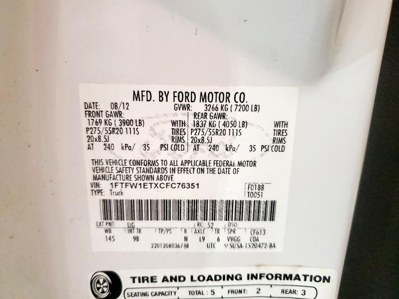 FORD F-150 2012 VIN 1FTFW1ETXCFC76351 zdjęcie 12