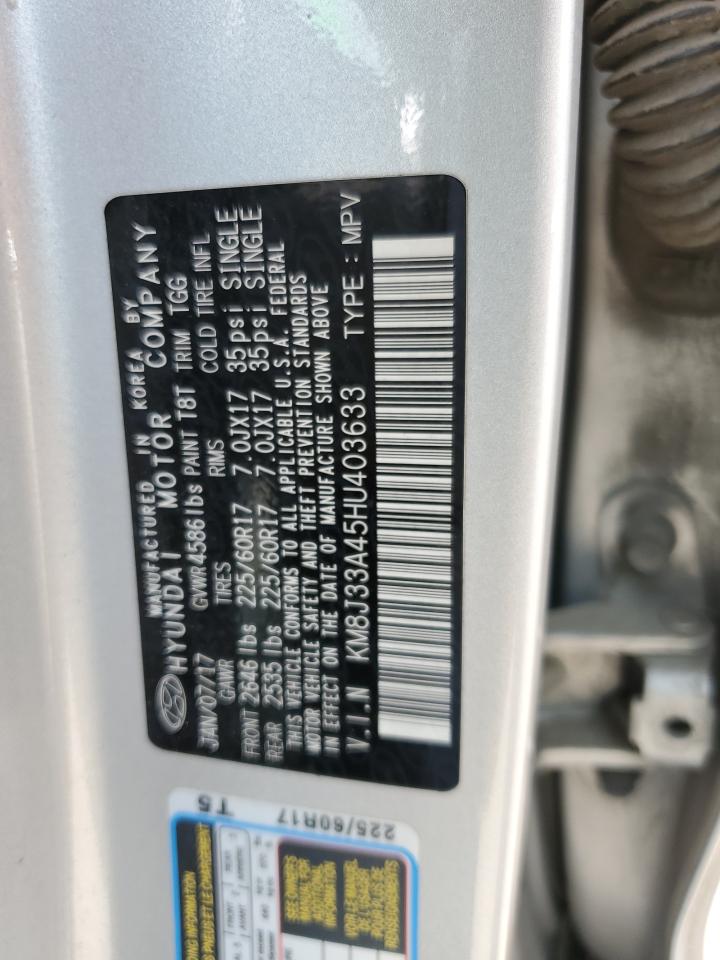 2017 Hyundai Tucson Limited VIN: KM8J33A45HU403633 Lot: 59364985