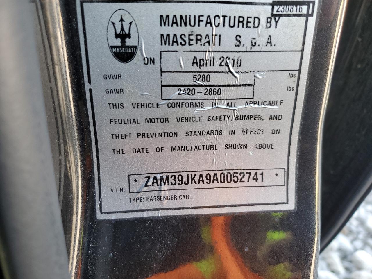 2010 Maserati Quattroporte S VIN: ZAM39JKA9A0052741 Lot: 61535765
