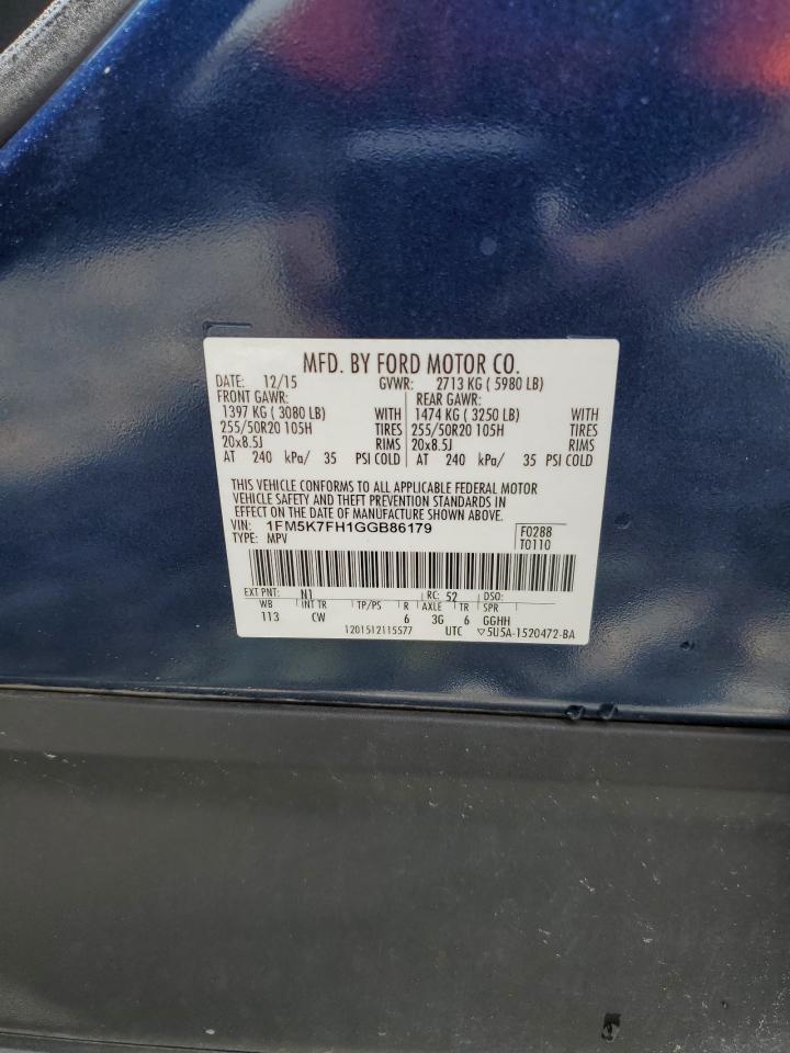 2016 Ford Explorer Limited VIN: 1FM5K7FH1GGB86179 Lot: 63028385