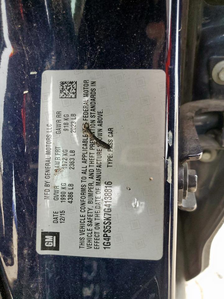 2016 Buick Verano VIN: 1G4PS5SK7G4138816 Lot: 60646795