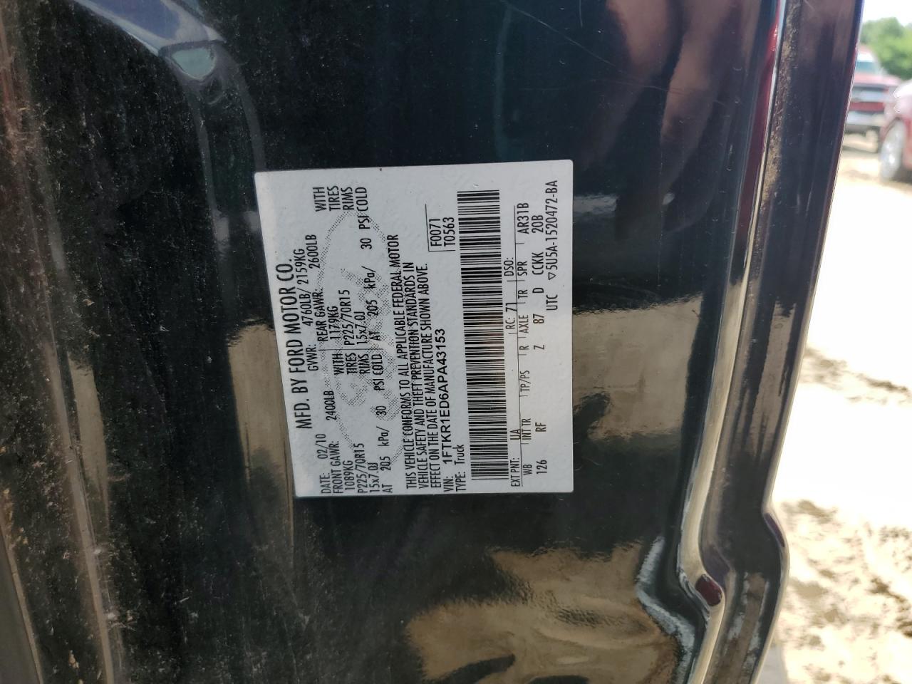 2010 Ford Ranger Super Cab VIN: 1FTKR1ED6APA43153 Lot: 62702705