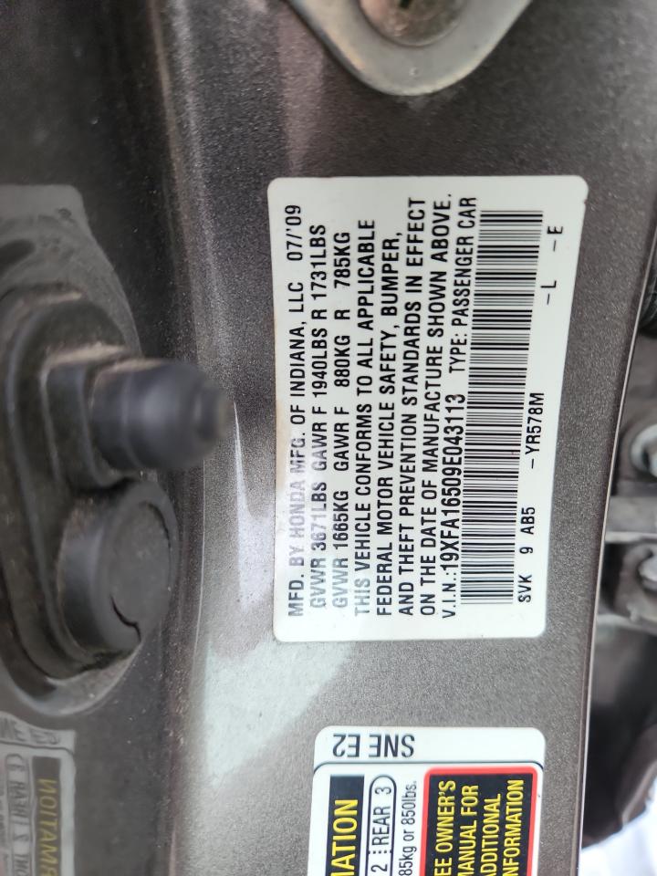 2009 Honda Civic Lx VIN: 19XFA16509E043113 Lot: 62946305