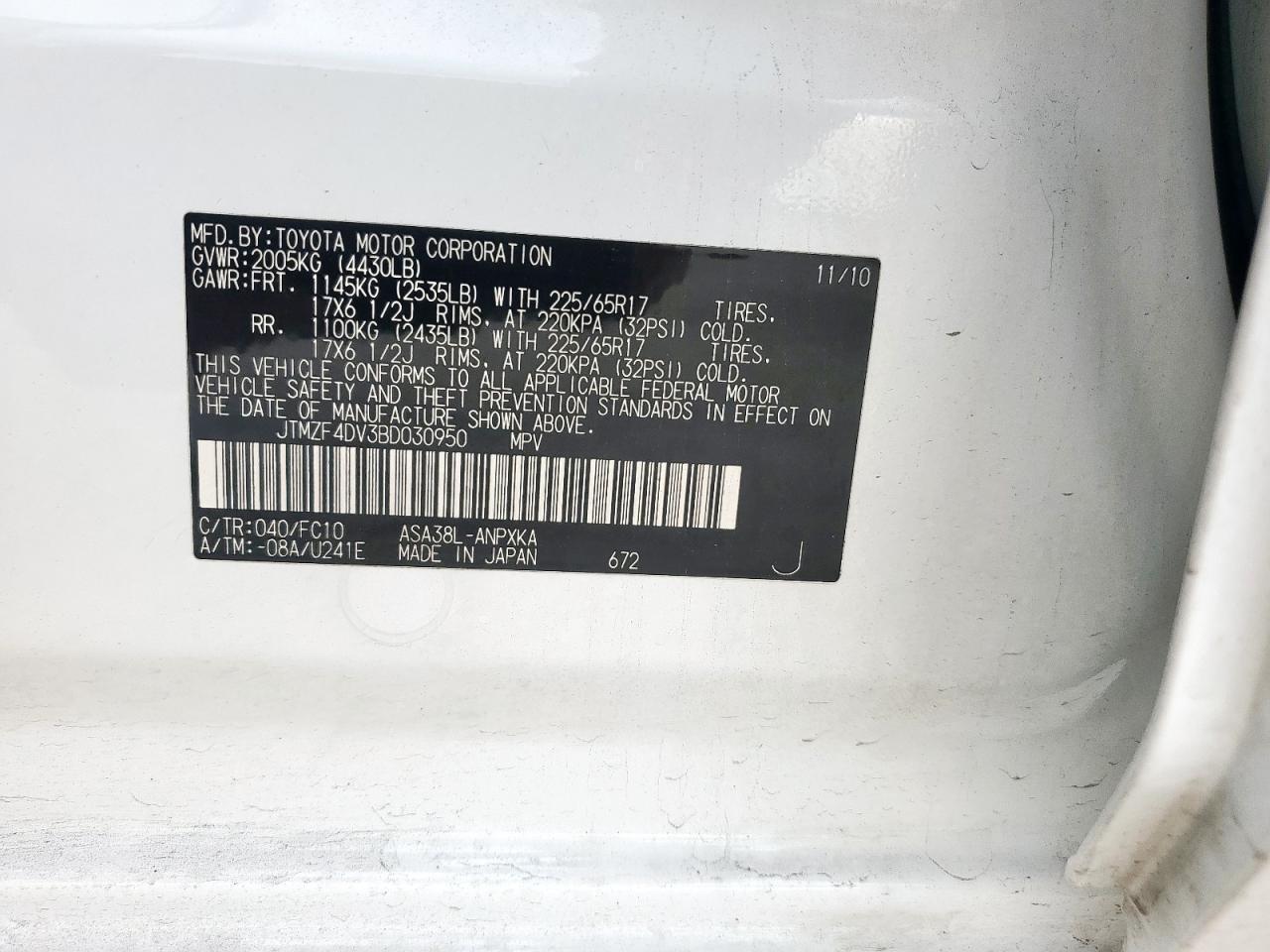 2011 Toyota Rav4 VIN: JTMZF4DV3BD030950 Lot: 62413795