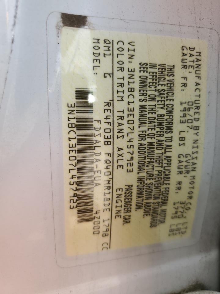 2007 Nissan Versa S VIN: 3N1BC13E07L457923 Lot: 59943325