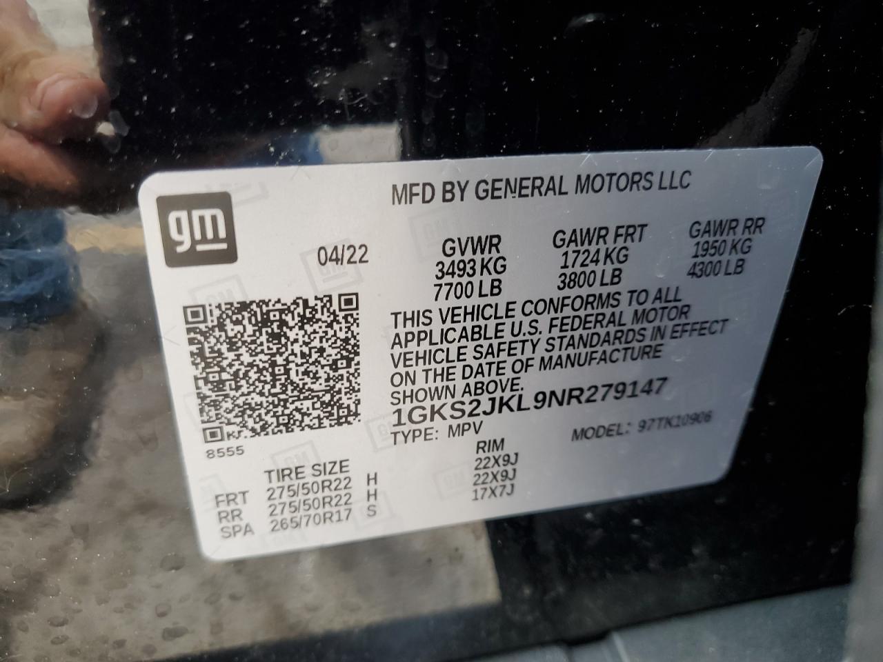 2022 GMC Yukon Xl Denali VIN: 1GKS2JKL9NR279147 Lot: 60646705