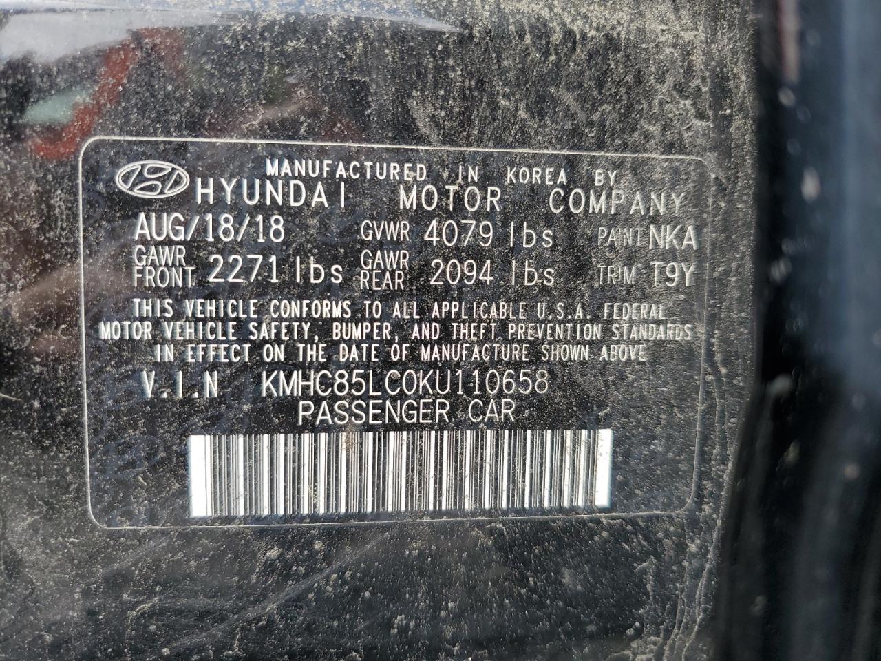 2019 Hyundai Ioniq Limited VIN: KMHC85LC0KU110658 Lot: 61579455