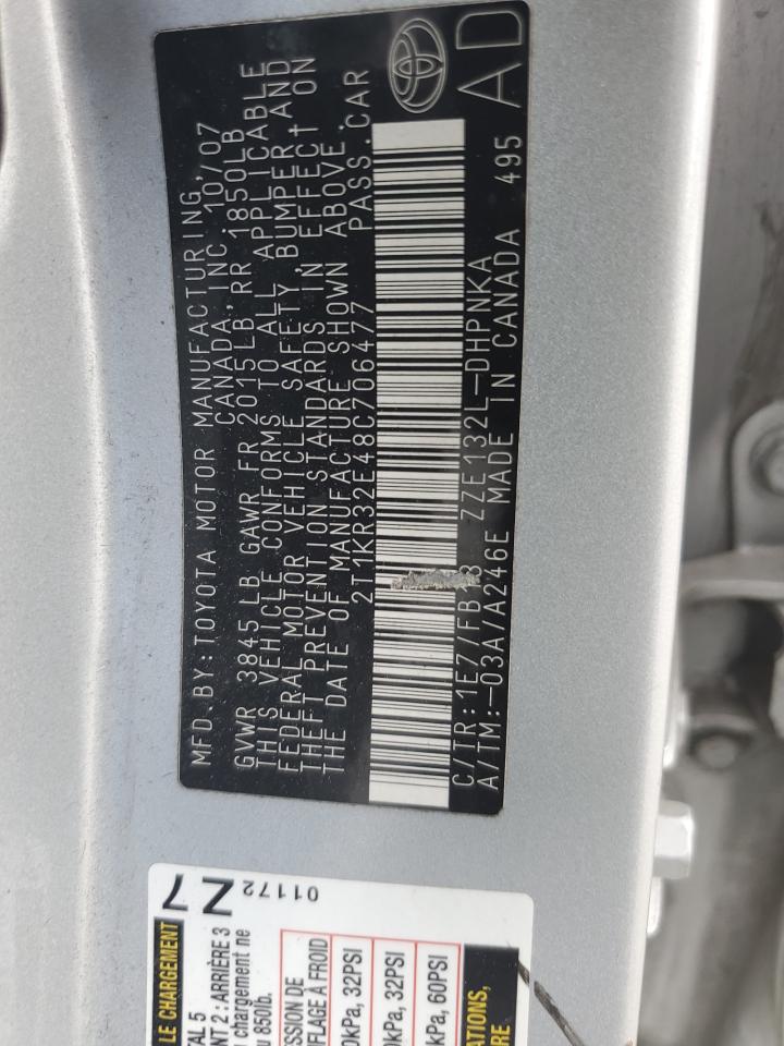 2008 Toyota Corolla Matrix Xr VIN: 2T1KR32E48C706477 Lot: 63239375