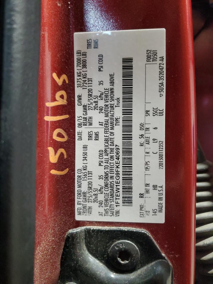 2015 Ford F150 Supercrew VIN: 1FTEW1EG9FKE40697 Lot: 62333265