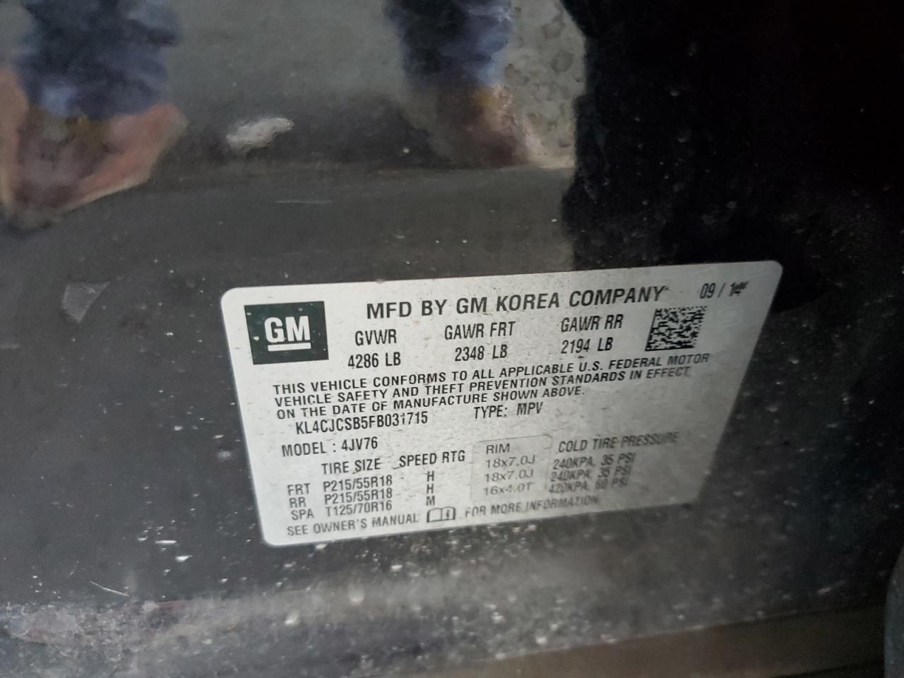 BUICK ENCORE 2015 VIN KL4CJCSB5FB031715 zdjęcie 12