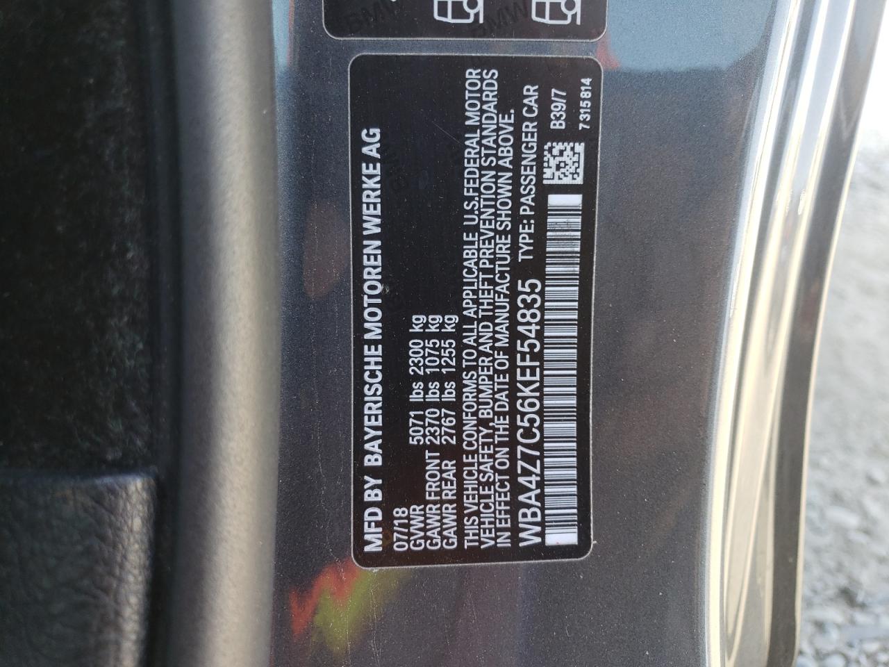 2019 BMW 440Xi VIN: WBA4Z7C56KEF54835 Lot: 61670145