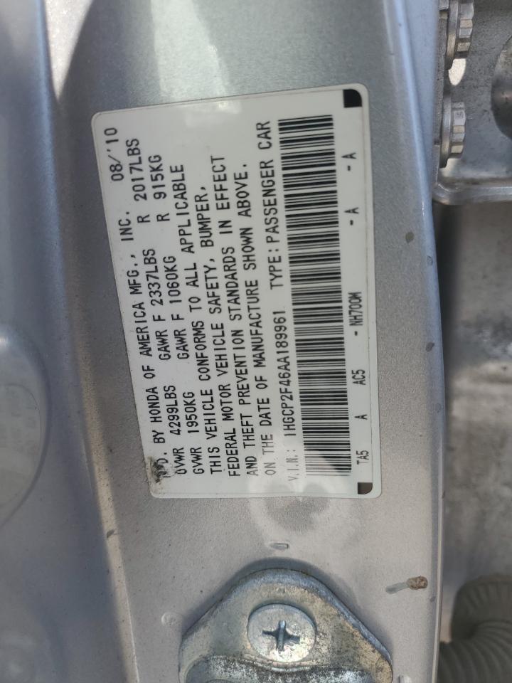 HONDA ACCORD 2010 VIN 1HGCP2F46AA189961 фото 12