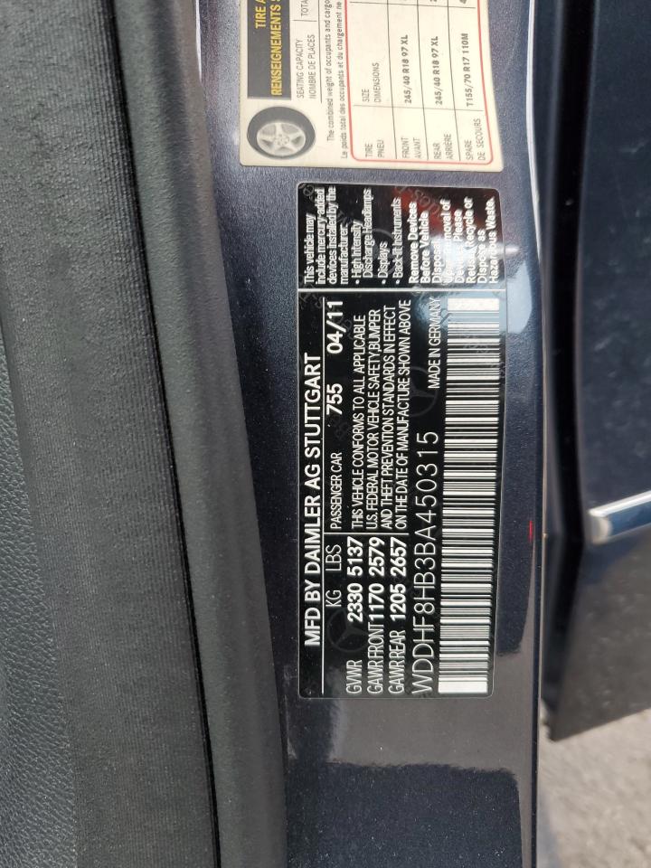 2011 Mercedes-Benz E 350 4Matic VIN: WDDHF8HB3BA450315 Lot: 63047425