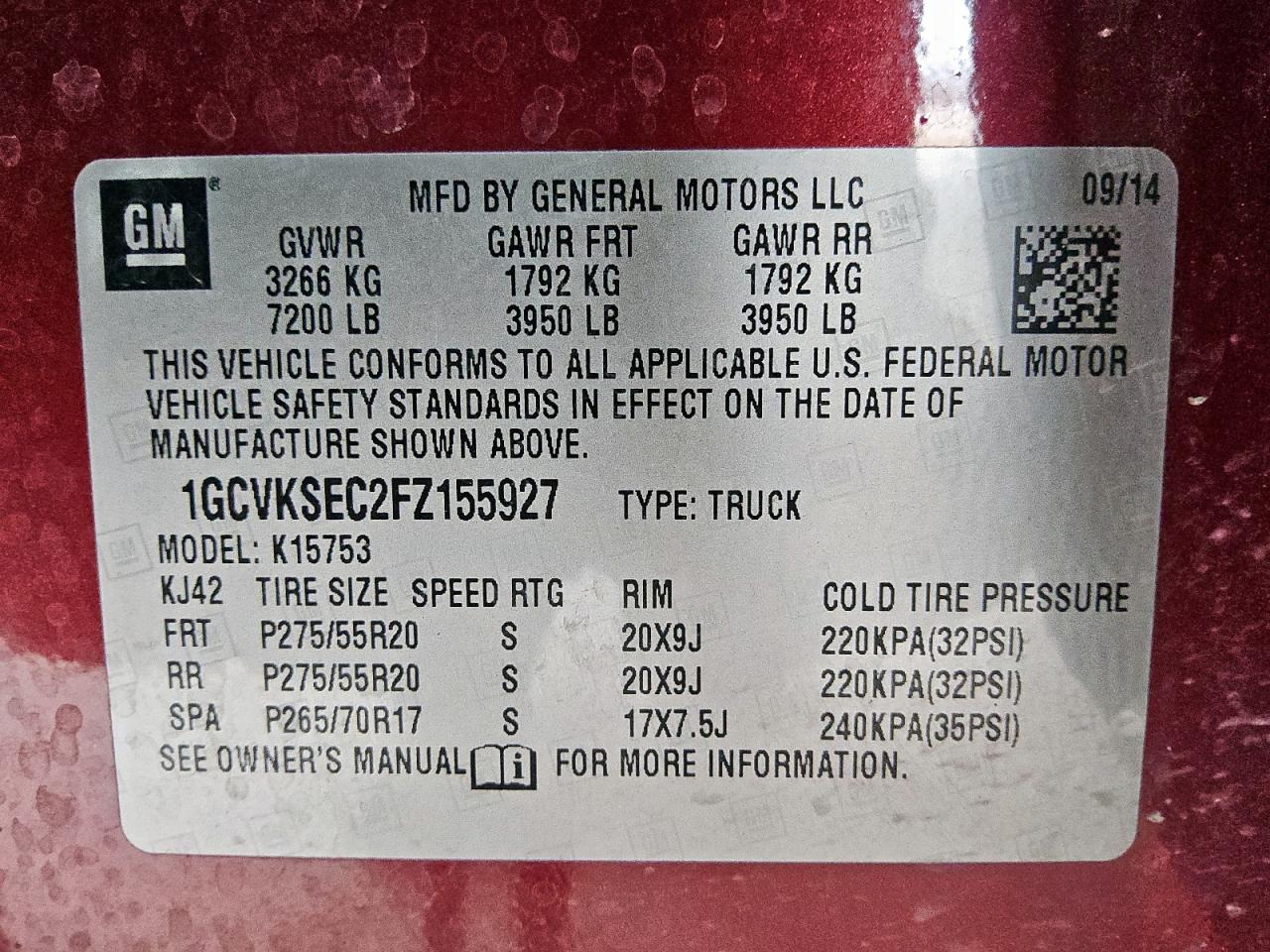 2015 Chevrolet Silverado K1500 Ltz VIN: 1GCVKSEC2FZ155927 Lot: 62701495