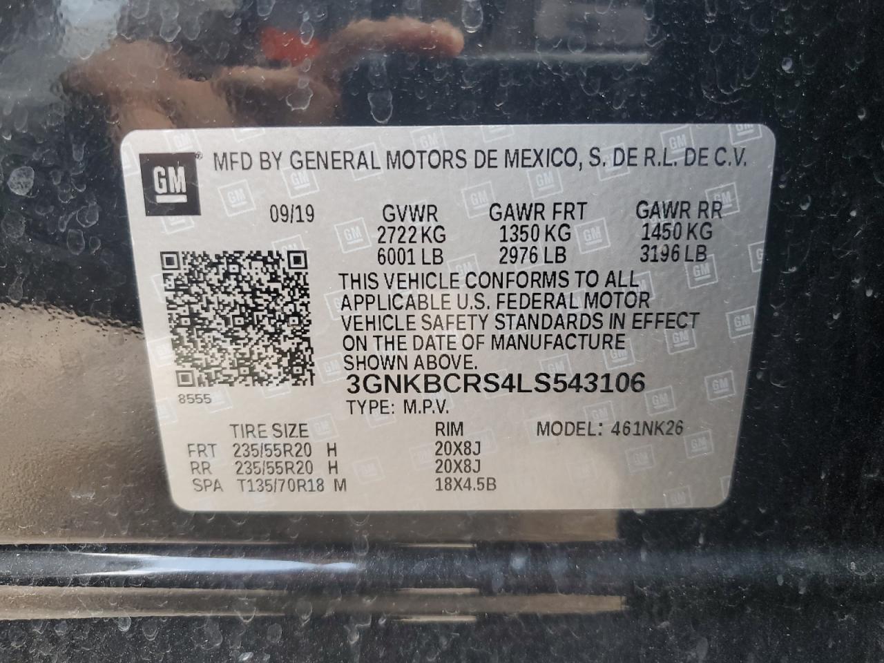 2020 Chevrolet Blazer 2Lt VIN: 3GNKBCRS4LS543106 Lot: 61815975