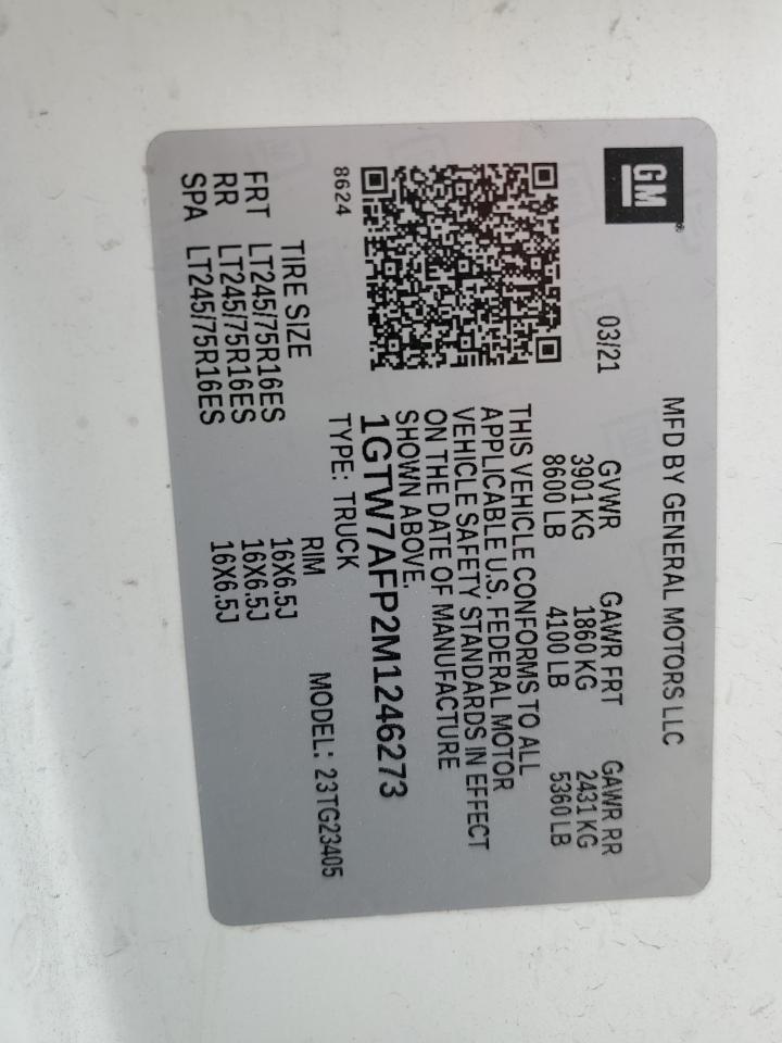 2021 GMC Savana G2500 VIN: 1GTW7AFP2M1246273 Lot: 61970225